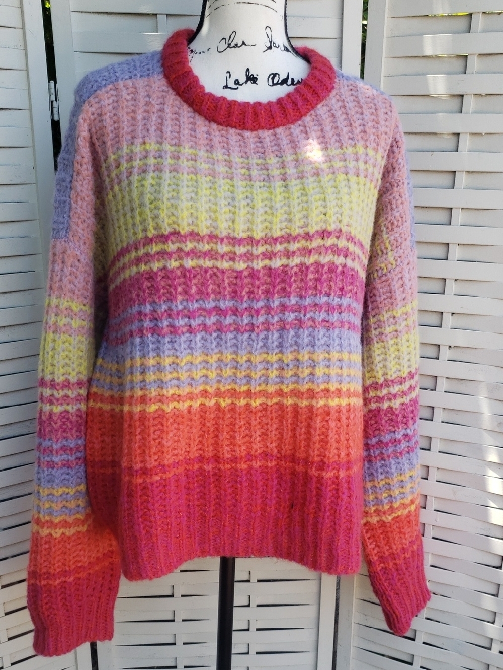 Velvet Multicolor Stripe Cozy Knit Sweater  Size L Oversized